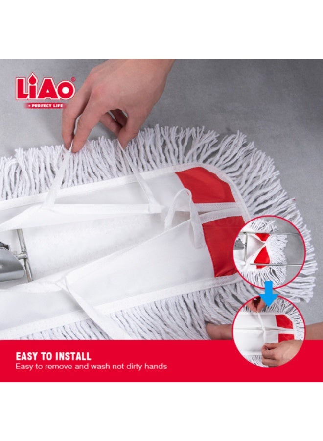LiAo A130070 Cotton Flat Mop Pack of 3 – 128 cm Heavy-Duty Handle, Super Absorbent Cotton Mop Head, Durable Floor Cleaning Tool for Tiles, Hardwood, Laminate, Vinyl, Home & Office Use - Image 4