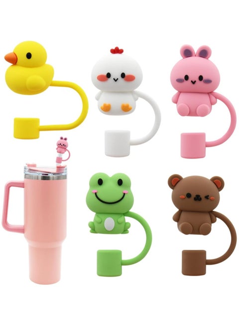 5pcs Silicone Straw Cover Cap for Stanley Cup Compatible with 30 and 40 Oz Tumbler Handles 10mm 0.4in Dust Proof Reusable Straw Tips Lids