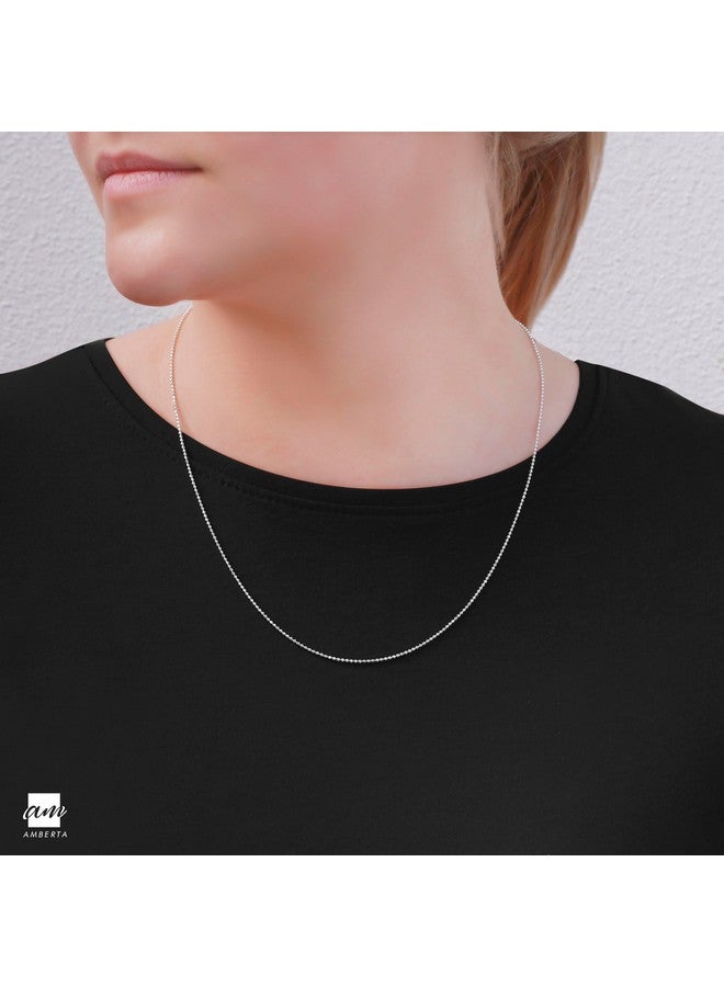Amberta 925 Sterling Silver 1.2 Mm Ball Bead Chain Necklace Length 18" Inch / 45 Cm (18) - Image 2