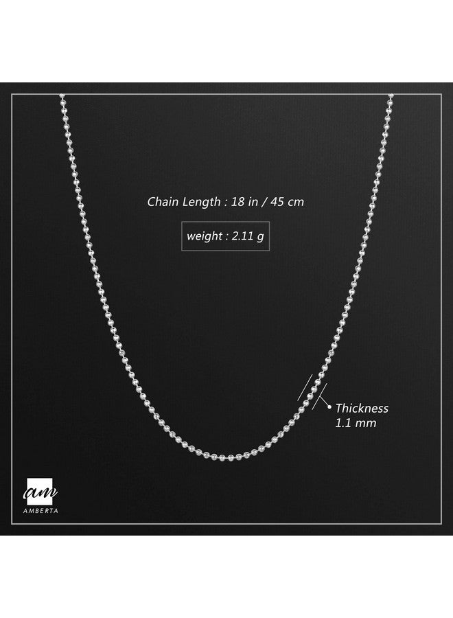 Amberta 925 Sterling Silver 1.2 Mm Ball Bead Chain Necklace Length 18" Inch / 45 Cm (18) - Image 3