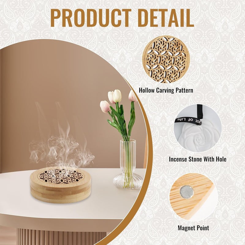 GOWTX Essential Oils Diffuser with Bamboo Incense Box and Fragrance Stones - Image 3