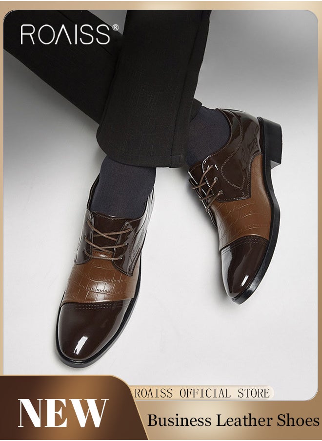 roaiss - Classic Leather Shoes for Men Slip On Driving Shoes Men's Dress Shoes Lace-up Brogues Derbys Oxford Formal Shoes - Image 1