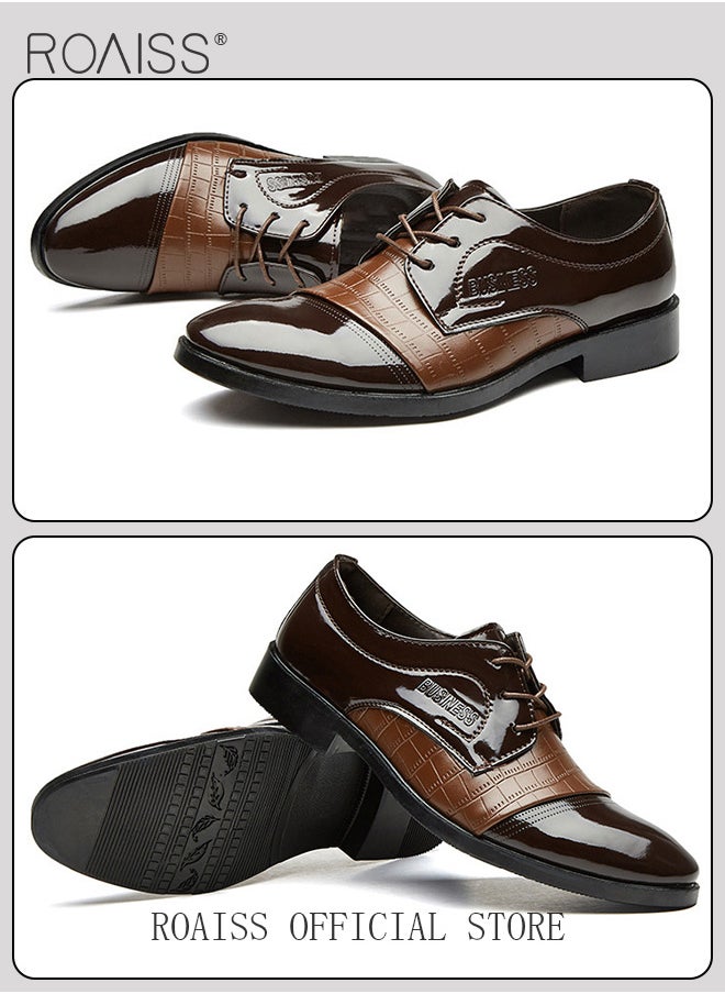 roaiss - Classic Leather Shoes for Men Slip On Driving Shoes Men's Dress Shoes Lace-up Brogues Derbys Oxford Formal Shoes - Image 1