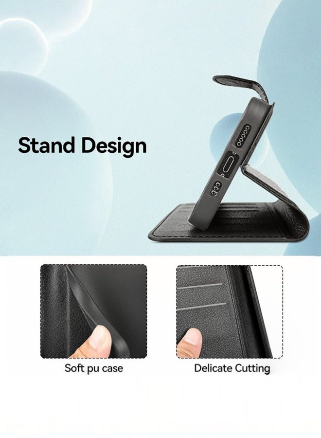 بشكل مختصر غطاء محفظة لهاتف Samsung Galaxy A16 (2024)، غطاء مغناطيسي قابل للطي مصنوع من جلد PU عالي الجودة مع فتحات لبطاقات ووظيفة حامل - أسود - Image 4