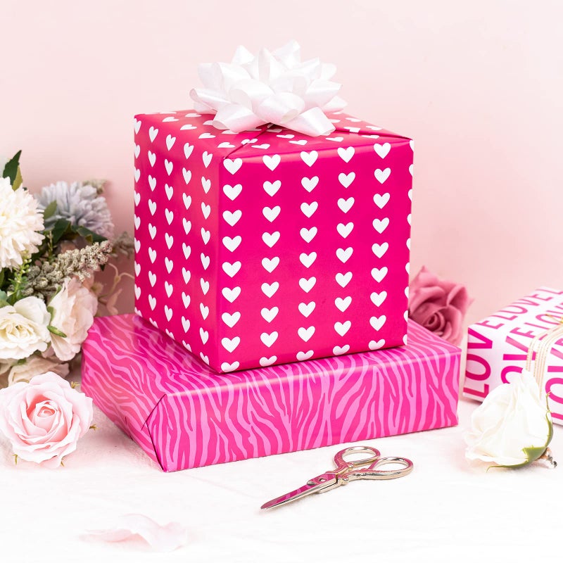LeZakaa Pink Valentine's LOVE Wrapping Paper, Heart/XO XO/LOVE/Zebra Stripes, 12 Sheets, 27.5 x 19.6 Inches Per Sheet - Image 5