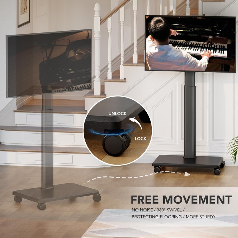 AX WABER Universal Floor TV Stand, Portable Rolling Floor TV Mount with Wheels, 80 Degree Swivel Height Adjustable for 27 to 65 Inch LCD LED OLED, Holds up to 88 lbs Mobile TV Cart, Max VESA 400x400mm - Image 4