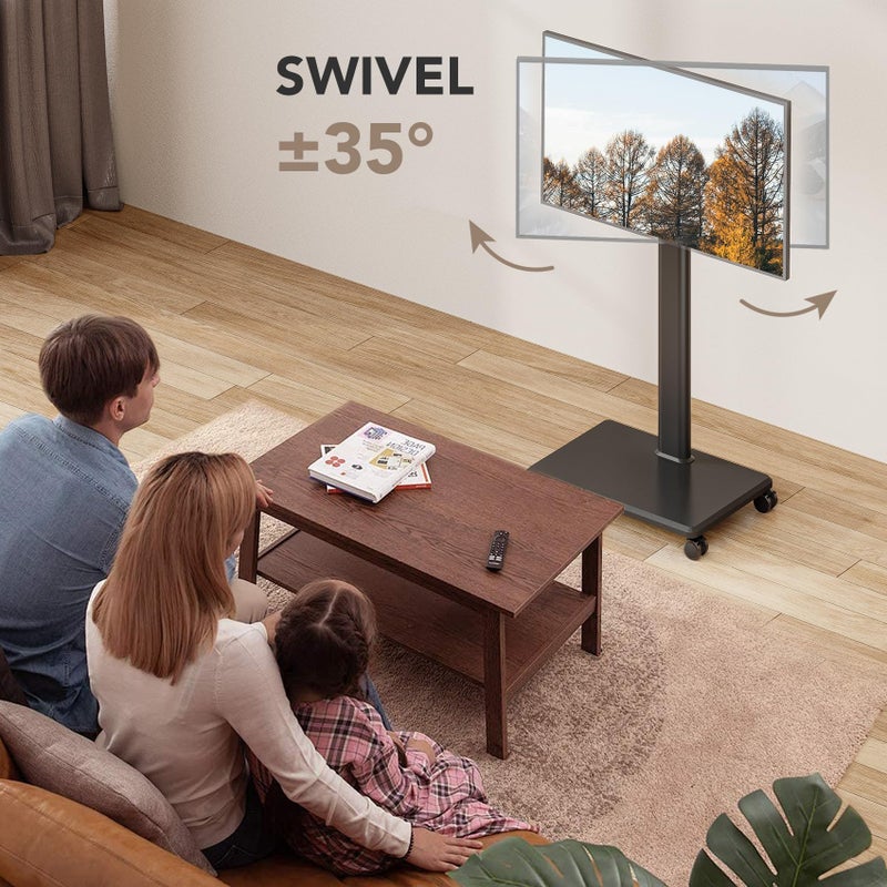 AX WABER Universal Floor TV Stand, Portable Rolling Floor TV Mount with Wheels, 80 Degree Swivel Height Adjustable for 27 to 65 Inch LCD LED OLED, Holds up to 88 lbs Mobile TV Cart, Max VESA 400x400mm - Image 2