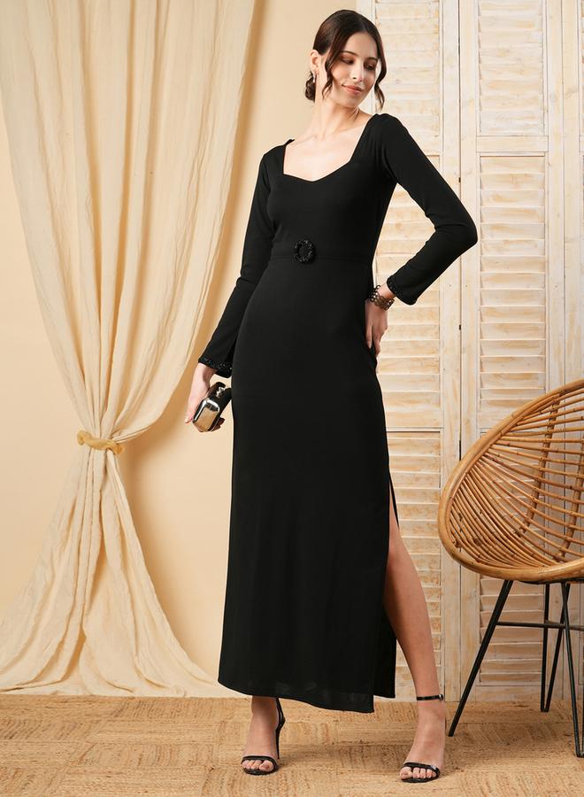 Mish Open Back Tie-Up Detail Maxi Dress With Side Slit - Image 5