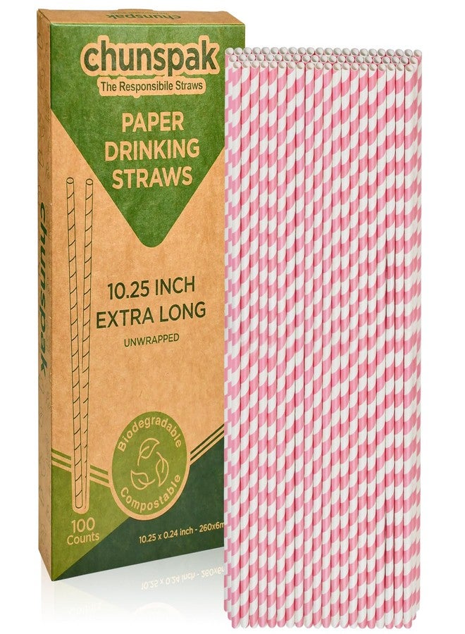 chunspak Biodegradable Pink Paper Straws for Drinking - 10 Inches Long, 0.24" Diameter, Pack of 100 - Image 1