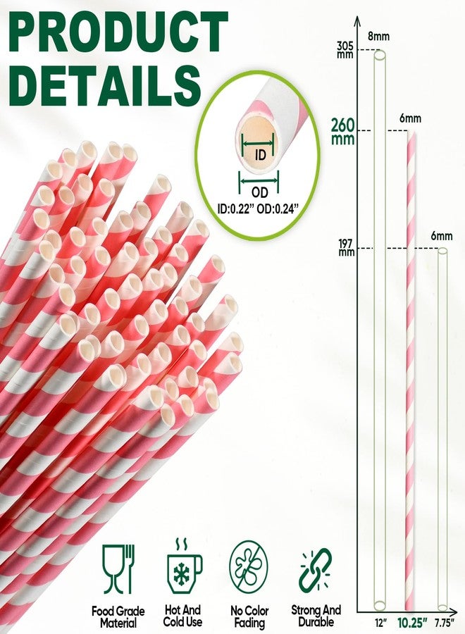 chunspak Biodegradable Pink Paper Straws for Drinking - 10 Inches Long, 0.24" Diameter, Pack of 100 - Image 3