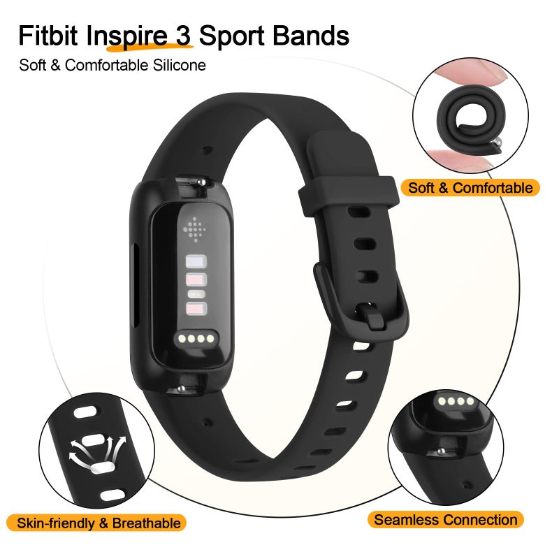 Meliya for Fitbit Inspire 3 Bands Women Men, Soft Silicone Adjustable Wristband Replacement Sport Straps Compatible with Fitbit Inspire 3 Fitness Tracker (Black) - Image 3