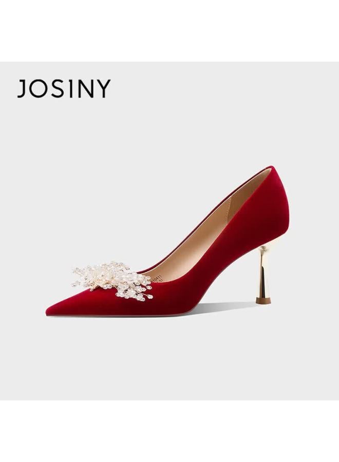 Josiny Zhuoshini Red Wedding Shoes Comfortable Heels Chinese Traditional Bridal Shoes Size 39 - Image 1