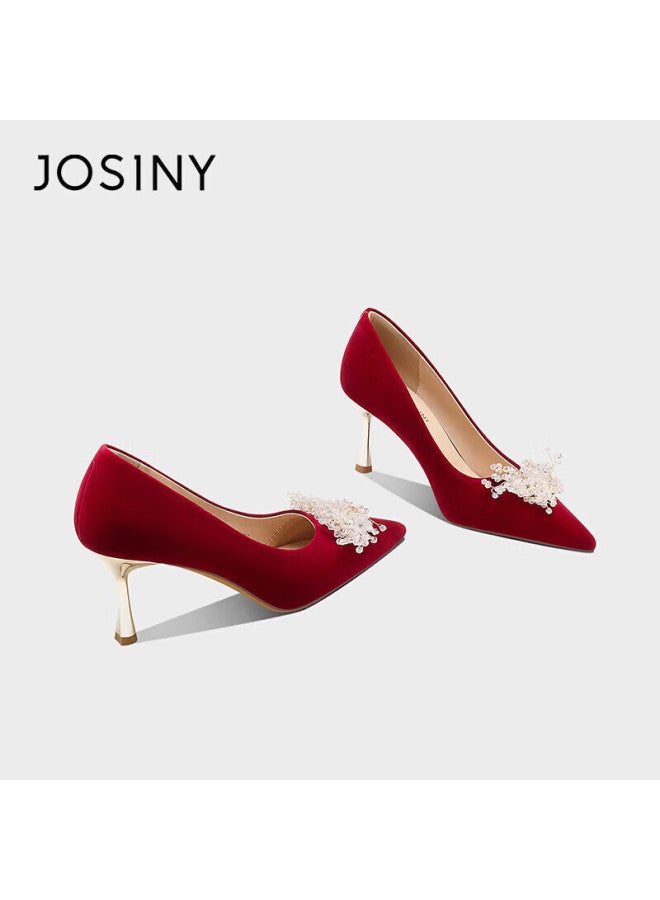 Josiny Zhuoshini Red Wedding Shoes Comfortable Heels Chinese Traditional Bridal Shoes Size 39 - Image 3