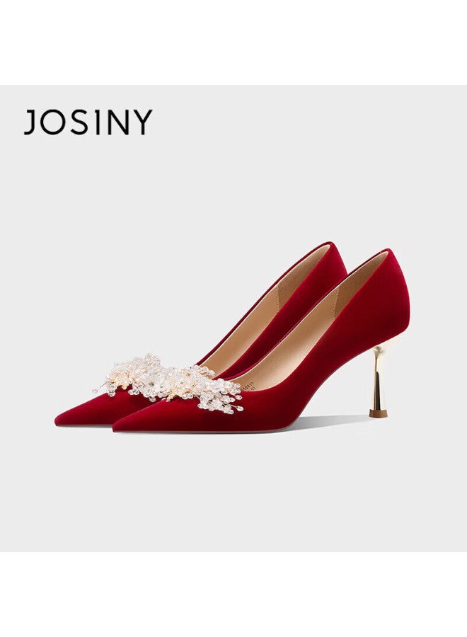 Josiny Zhuoshini Red Wedding Shoes Comfortable Heels Chinese Traditional Bridal Shoes Size 39 - Image 2