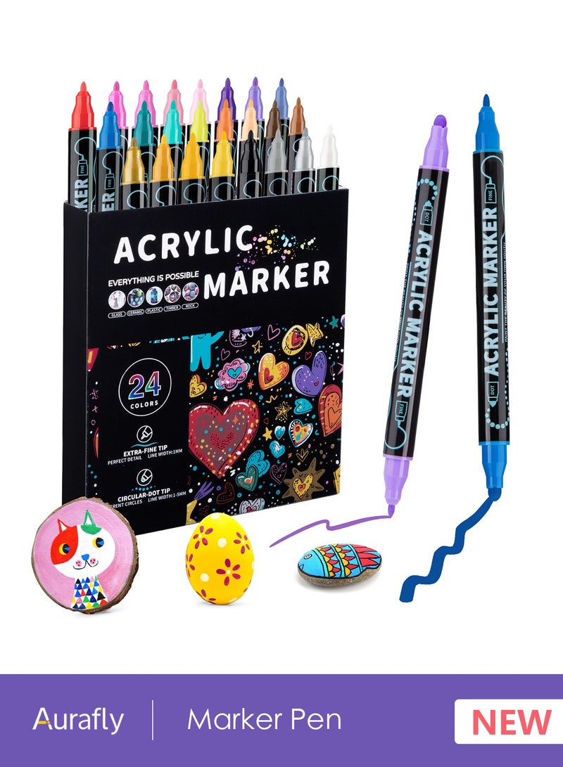 Aurafly 24-Color Marker Pen Set Color Double-Ended Oil-Based Painting Watercolor Pen，Suitable For Children And Adults Coloring Book Diary Painting Sketch Graffiti illustration Card Making Art Supplies Kit - Image 1