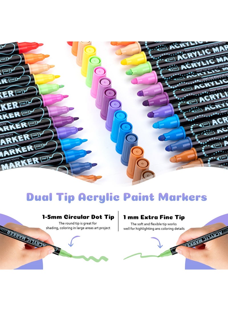 Aurafly 24-Color Marker Pen Set Color Double-Ended Oil-Based Painting Watercolor Pen，Suitable For Children And Adults Coloring Book Diary Painting Sketch Graffiti illustration Card Making Art Supplies Kit - Image 3
