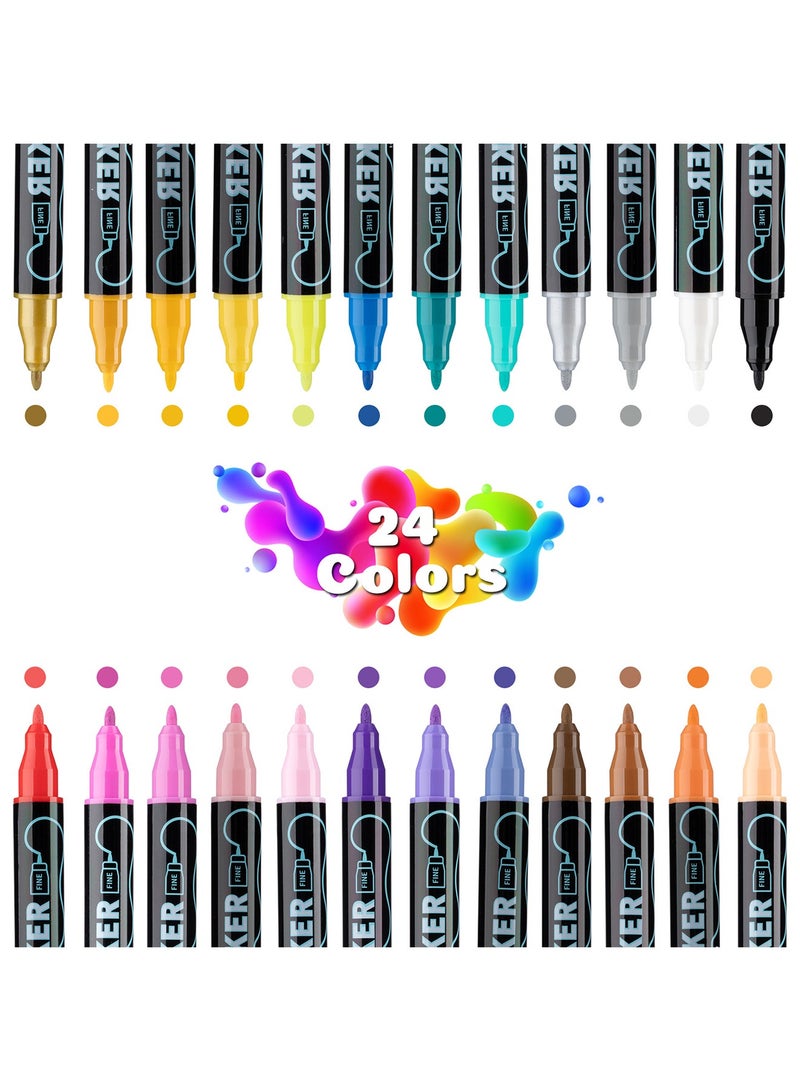 Aurafly 24-Color Marker Pen Set Color Double-Ended Oil-Based Painting Watercolor Pen，Suitable For Children And Adults Coloring Book Diary Painting Sketch Graffiti illustration Card Making Art Supplies Kit - Image 4