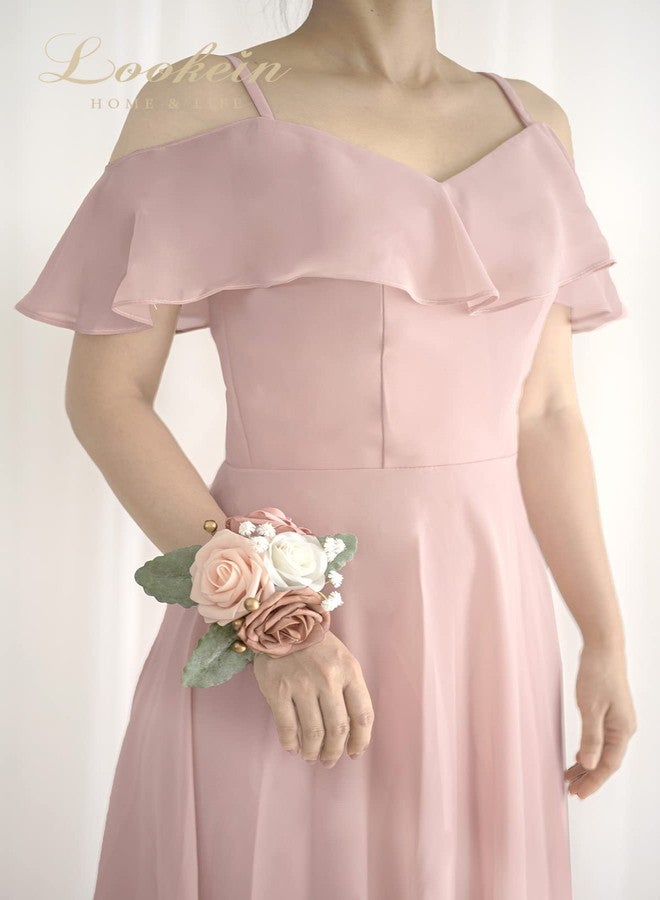 Lookein Set of 2 Bridesmaid Corsage for Wedding Flowers Shoulder Corsages Bridesmaid Gift Corsage Wristlet for Prom for Wedding Ceremony, Dusty Rose - Image 2