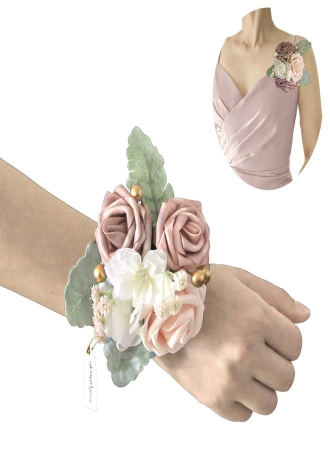 Lookein Set of 2 Bridesmaid Corsage for Wedding Flowers Shoulder Corsages Bridesmaid Gift Corsage Wristlet for Prom for Wedding Ceremony, Dusty Rose - Image 1