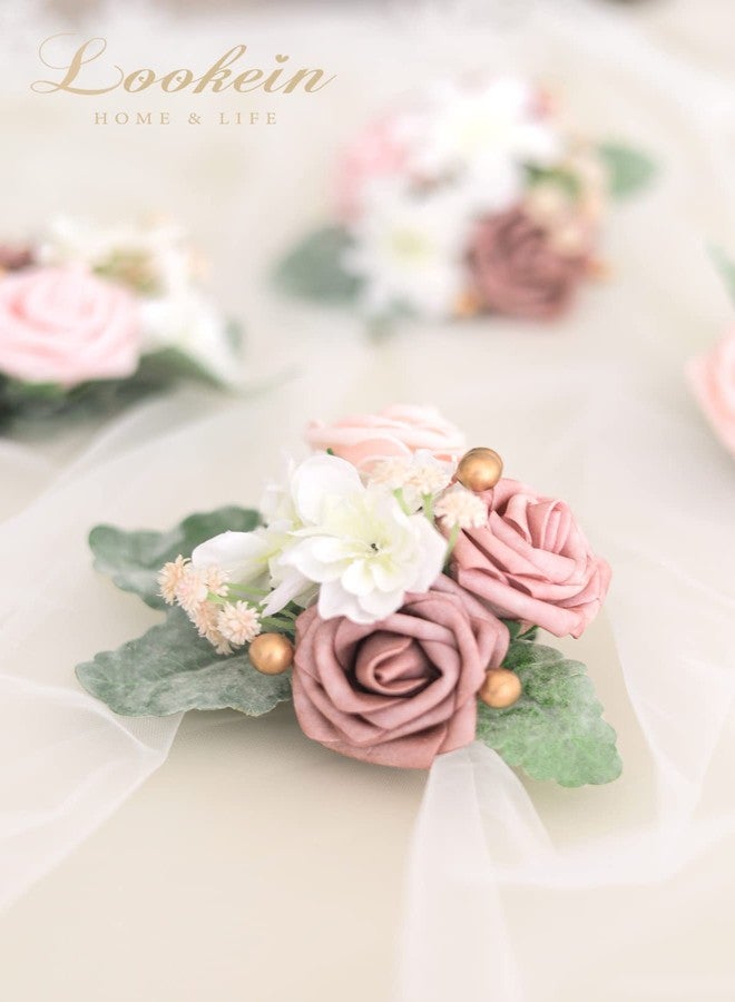Lookein Set of 2 Bridesmaid Corsage for Wedding Flowers Shoulder Corsages Bridesmaid Gift Corsage Wristlet for Prom for Wedding Ceremony, Dusty Rose - Image 5