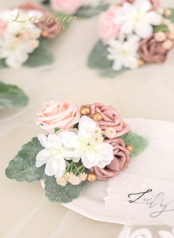 Lookein Set of 2 Bridesmaid Corsage for Wedding Flowers Shoulder Corsages Bridesmaid Gift Corsage Wristlet for Prom for Wedding Ceremony, Dusty Rose - Image 4