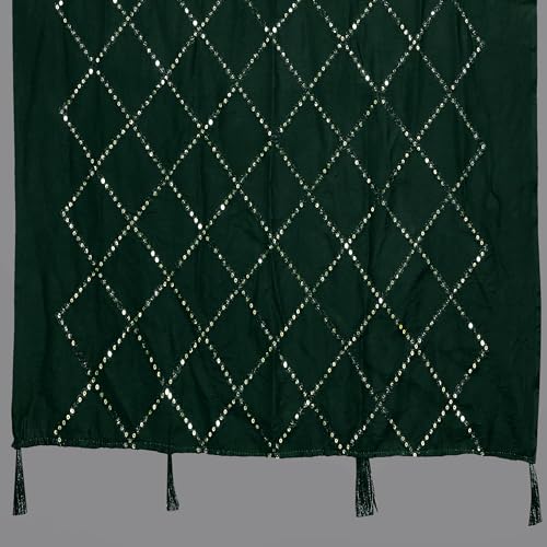 KEMZA Women's Embroidered Cotton Mirror Dupatta (Green) in Checks Pattern - Image 5