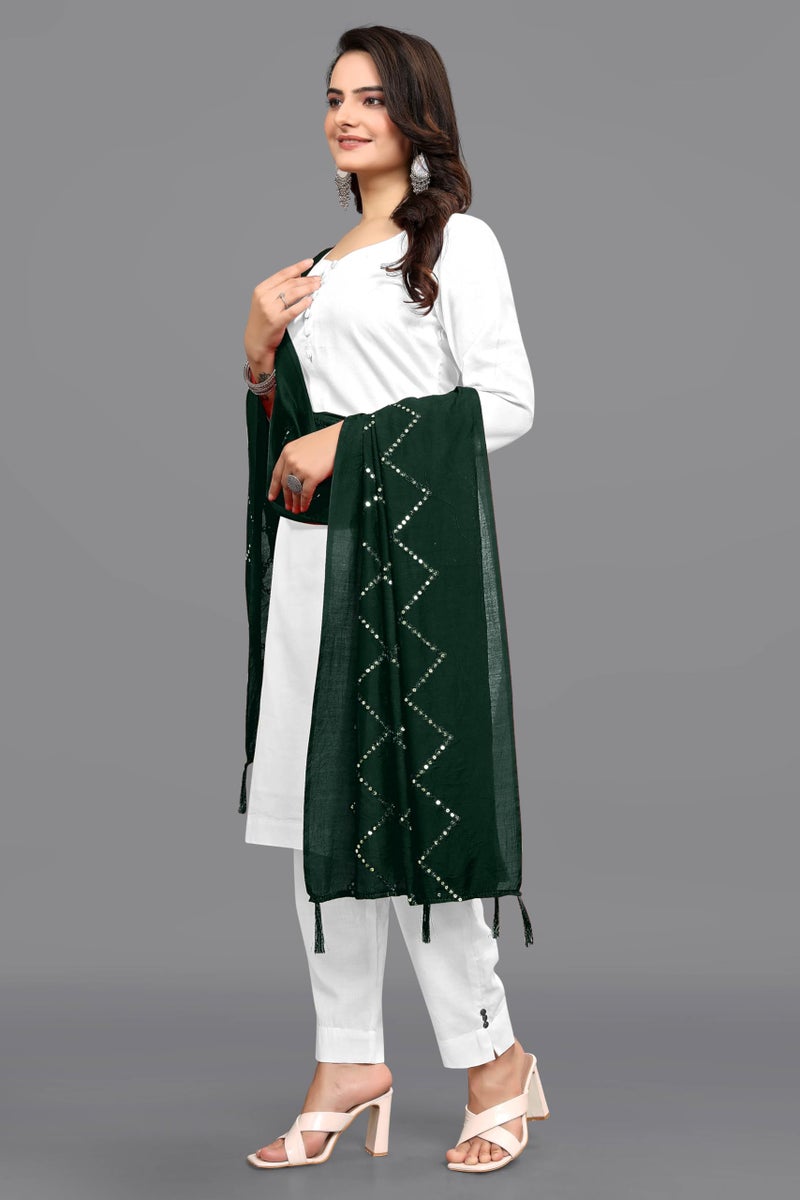 KEMZA Women's Embroidered Cotton Mirror Dupatta (Green) in Checks Pattern - Image 4