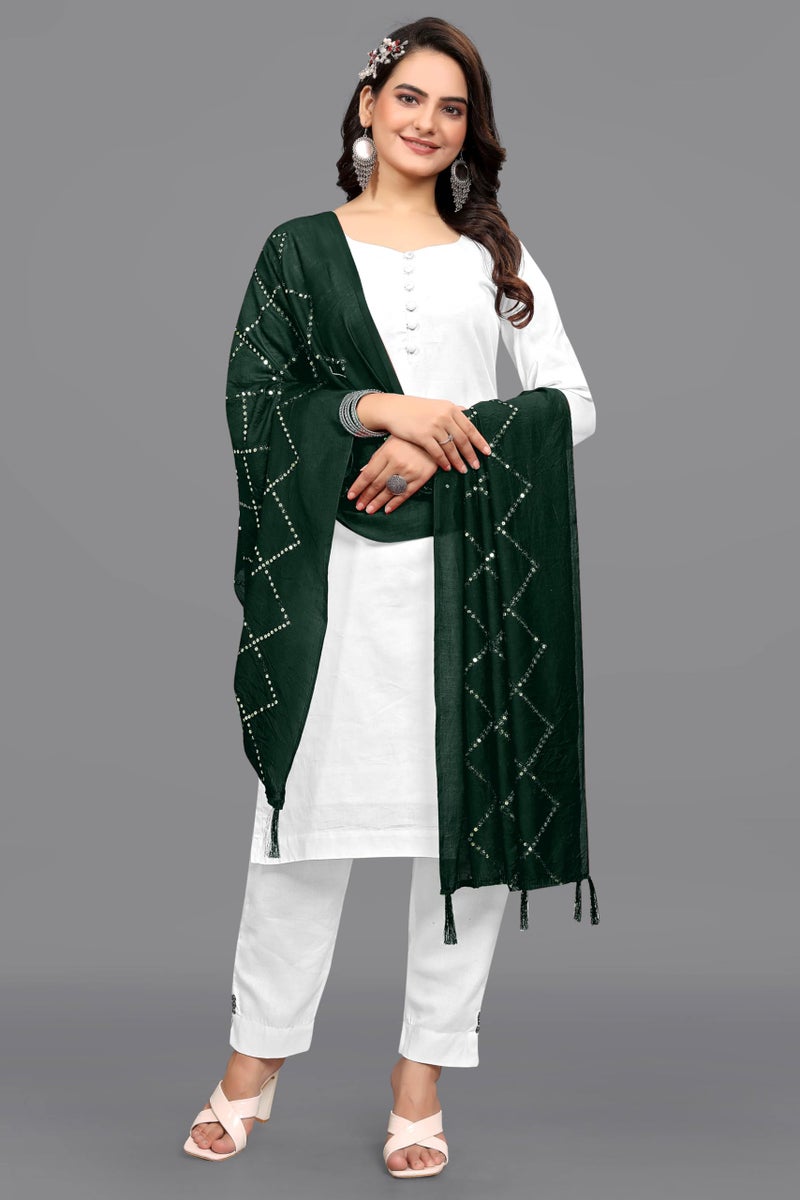 KEMZA Women's Embroidered Cotton Mirror Dupatta (Green) in Checks Pattern - Image 2