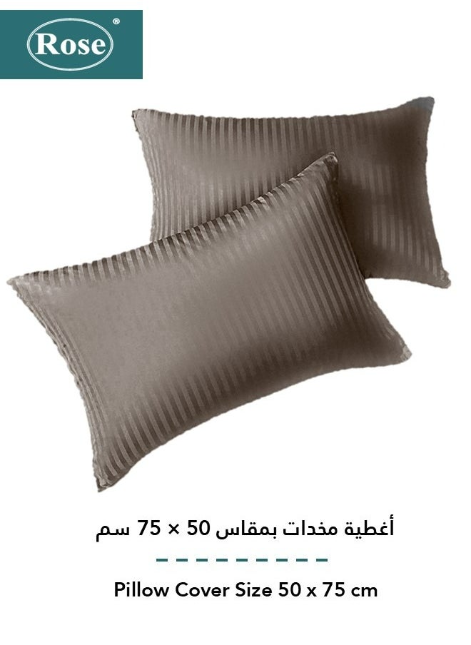 روز طقم شرشف سرير مطاط فندقي مقلم بتصميم فاخر وحواف مرنة مع جيوب عميقة وأغطية وسائد من روز، طقم من 3 قطع، مايكروفايبر ناعم جيد التهوية وبارد, مقاس مزدوج 200×200+35 سم, موكا  - Image 3