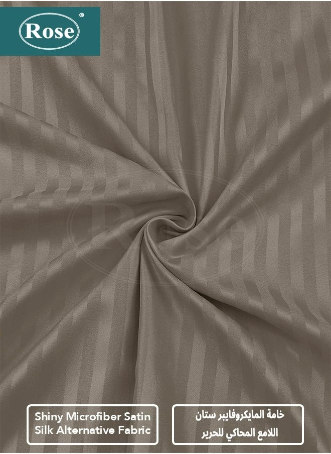 روز طقم شرشف سرير مطاط فندقي مقلم بتصميم فاخر وحواف مرنة مع جيوب عميقة وأغطية وسائد من روز، طقم من 3 قطع، مايكروفايبر ناعم جيد التهوية وبارد, مقاس مزدوج 200×200+35 سم, موكا  - Image 4