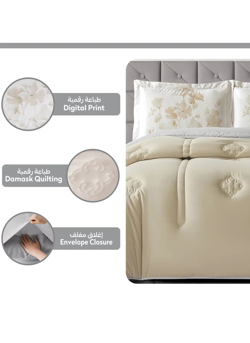 Donetella Bedding Comforter Set, King Size Fits 200x200 cm - 6-Pcs Digital Print Quilted Bed Set, Microfiber Fabric - 1 Comforter, 1 Fitted Sheet, 2 Pillow Shams, 2 Pillowcases