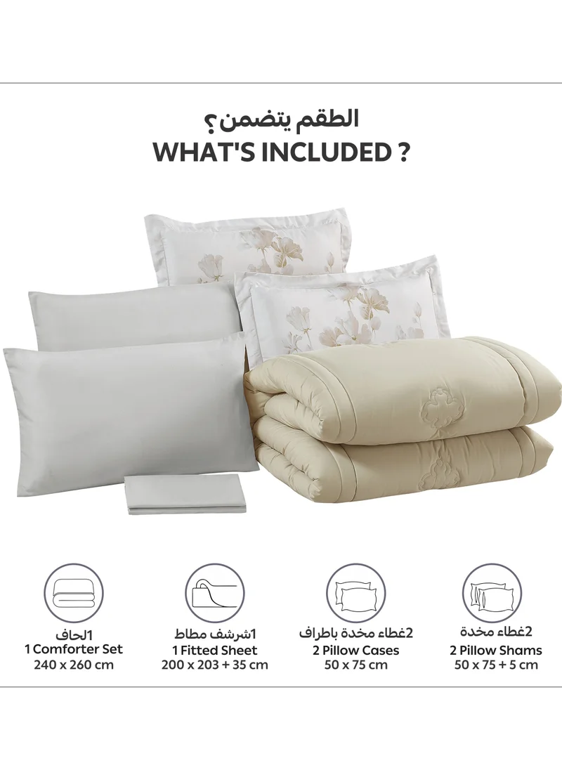 Donetella Bedding Comforter Set, King Size Fits 200x200 cm - 6-Pcs Digital Print Quilted Bed Set, Microfiber Fabric - 1 Comforter, 1 Fitted Sheet, 2 Pillow Shams, 2 Pillowcases