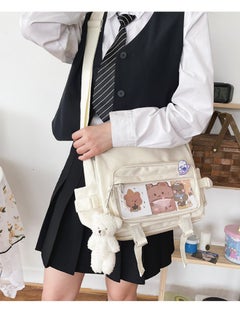 WAOKN Girls Cute Bear Pattern Shoulder Bag , Large-capacity Crossbody Bag for Students, Fashionable Bear Pendant Carrying Bag Sling Bag, Messenger Bag Suitable for Teenagers(White)  - Image 3