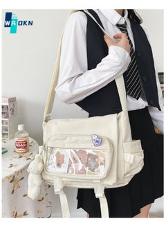 WAOKN Girls Cute Bear Pattern Shoulder Bag , Large-capacity Crossbody Bag for Students, Fashionable Bear Pendant Carrying Bag Sling Bag, Messenger Bag Suitable for Teenagers(White)  - Image 2