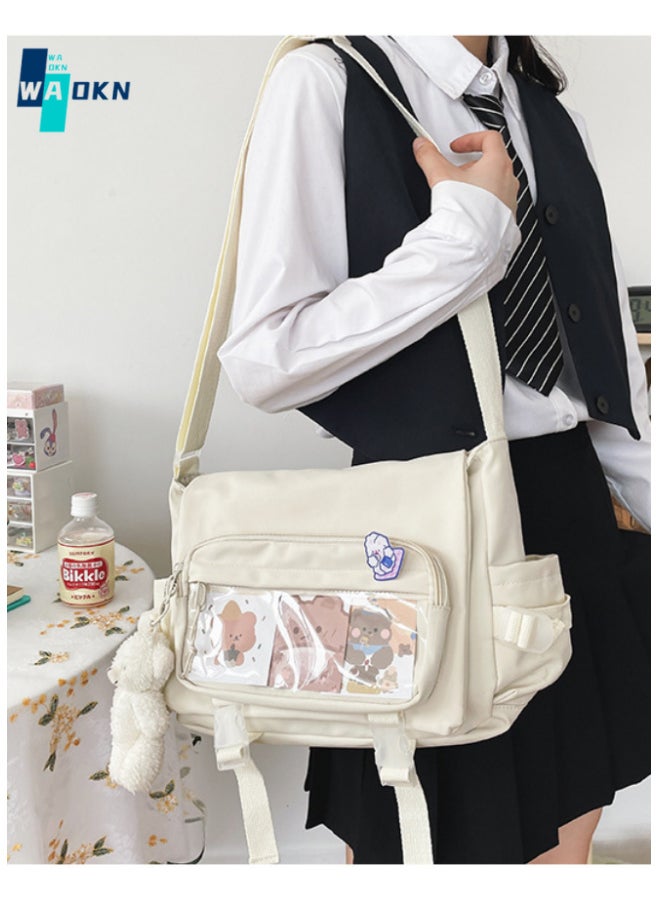 WAOKN Girls Cute Bear Pattern Shoulder Bag , Large-capacity Crossbody Bag for Students, Fashionable Bear Pendant Carrying Bag Sling Bag, Messenger Bag Suitable for Teenagers(White)  - Image 2