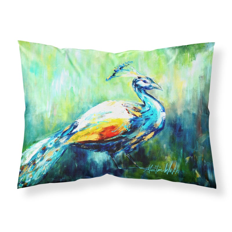 ""Caroline's Treasures MW1160PILLOWCASE فخور الطاووس الأخضر نسيج فتل الرطوبة القياسية وسادة كبيرة متعددة الألوان""