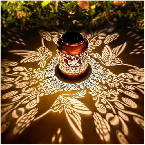 TIGGSY Hummingbird Solar Lanterns Outdoor Waterproof Hanging Solar Lights Hummingbird Gifts for Women Men Metal Bird Decorative LED Lanterns for Yard, Patio, Lawn, Tabletop, Pathway, Landscape, Garden Decor - Image 1