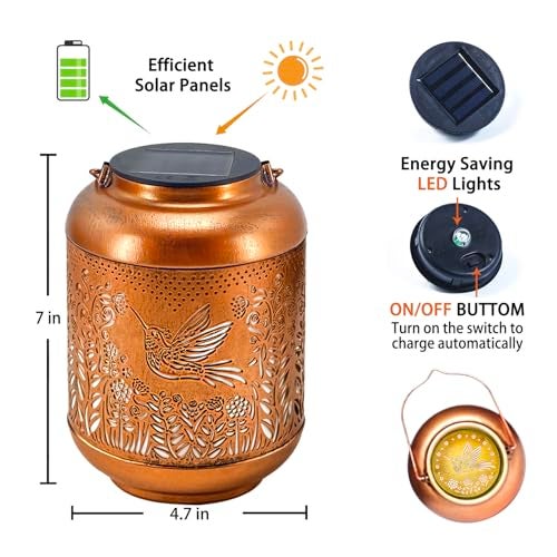 TIGGSY Hummingbird Solar Lanterns Outdoor Waterproof Hanging Solar Lights Hummingbird Gifts for Women Men Metal Bird Decorative LED Lanterns for Yard, Patio, Lawn, Tabletop, Pathway, Landscape, Garden Decor - Image 5