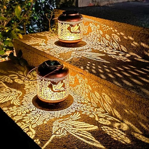 TIGGSY Hummingbird Solar Lanterns Outdoor Waterproof Hanging Solar Lights Hummingbird Gifts for Women Men Metal Bird Decorative LED Lanterns for Yard, Patio, Lawn, Tabletop, Pathway, Landscape, Garden Decor - Image 4