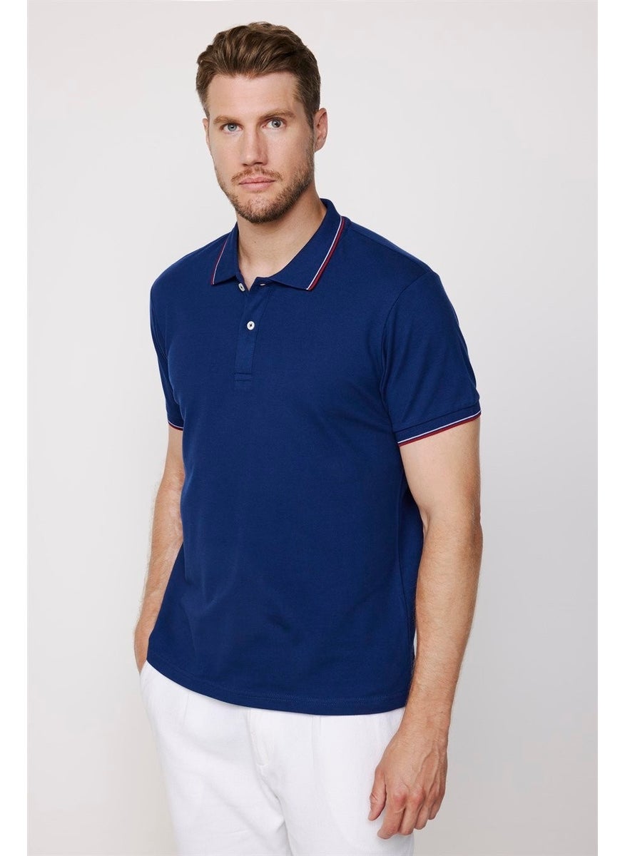 Men's Polo Neck Slim Fit Collar and Sleeve Striped Pique Navy Blue T-Shirt - pzsku/Z5DD429B7423D60B28DEFZ/45/_/1741264831/93c8e5b6-cf80-43bb-b277-e46017c8ffb6