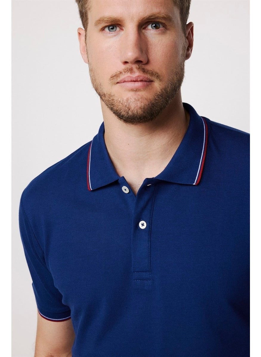 Men's Polo Neck Slim Fit Collar and Sleeve Striped Pique Navy Blue T-Shirt - pzsku/Z5DD429B7423D60B28DEFZ/45/_/1741264832/3d7a8002-bc7a-4ef7-8694-a2d89e0b3304