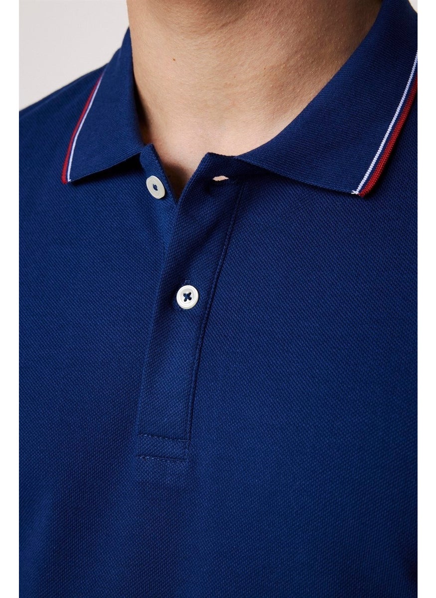 Men's Polo Neck Slim Fit Collar and Sleeve Striped Pique Navy Blue T-Shirt - pzsku/Z5DD429B7423D60B28DEFZ/45/_/1741264834/7a2cb5e6-1f7e-4651-9a13-695682fa3024