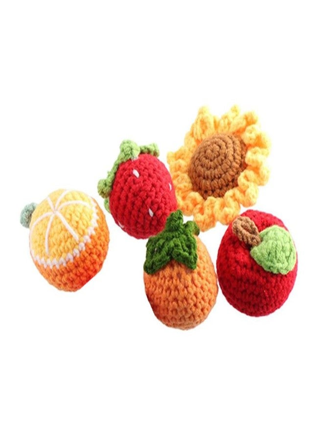 Kopida Cute Crochet Fruits, Handmade Knitted Strawberry Persimmon Sunflower Ornament Simulation Fruit Doll for Home Party Decoration, Pack of 5 - Image 1