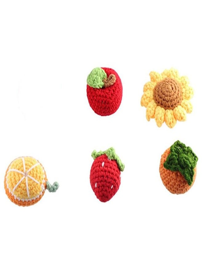 Kopida Cute Crochet Fruits, Handmade Knitted Strawberry Persimmon Sunflower Ornament Simulation Fruit Doll for Home Party Decoration, Pack of 5 - Image 2