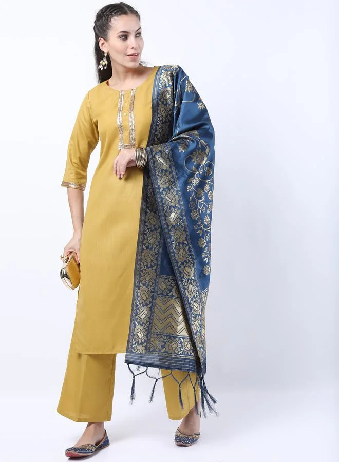 كيتش Sequin Embroidered Kurta and Palazzo with Floral Texture Dupatta Set by Styli