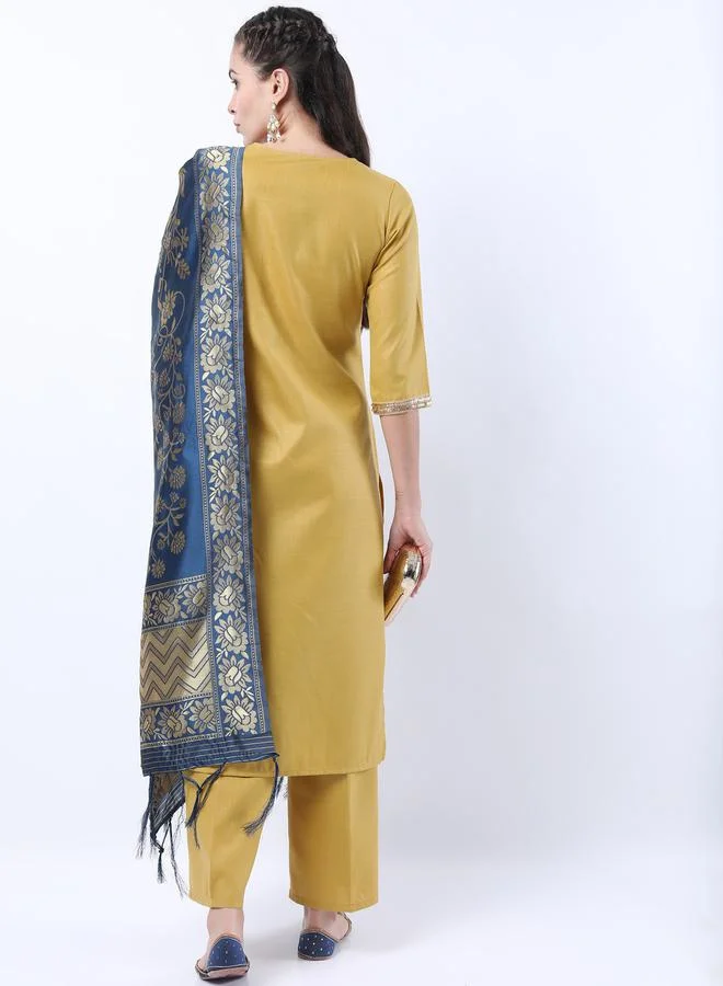 كيتش Sequin Embroidered Kurta and Palazzo with Floral Texture Dupatta Set by Styli