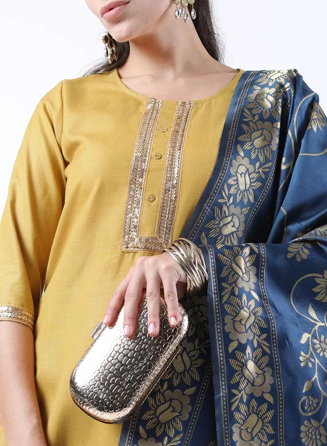 كيتش Sequin Embroidered Kurta and Palazzo with Floral Texture Dupatta Set by Styli