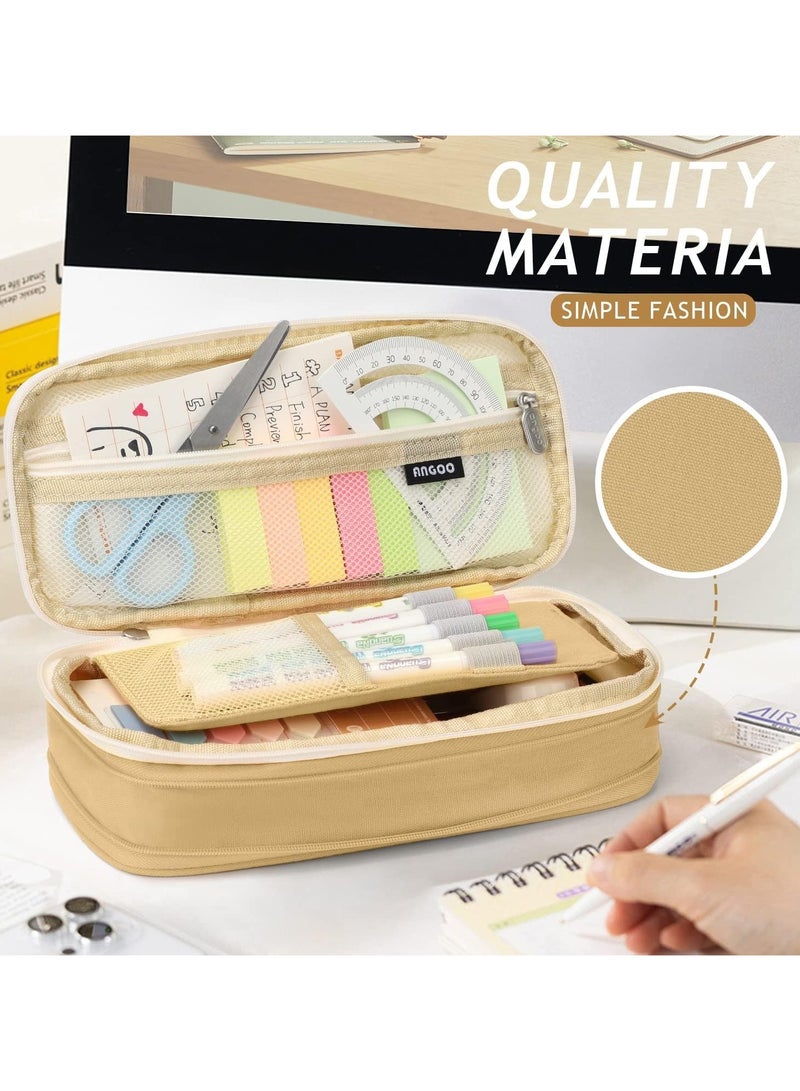 Zikra Big Capacity Pencil Case, Large Pencil Case for School Office College, Fashion Portable Storage Bag for Boys and Girls (Khaki) - Image 5