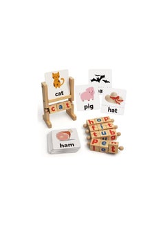 Coogam Wooden Reading Blocks Short Vowel Rods Spelling Games, Flash Cards Turning Rotating Letter Puzzle for Kids, Sight Words Montessori Spinning Alphabet Learning Toy for Preschool Boys Girls  - Image 1