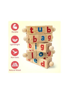 Coogam Wooden Reading Blocks Short Vowel Rods Spelling Games, Flash Cards Turning Rotating Letter Puzzle for Kids, Sight Words Montessori Spinning Alphabet Learning Toy for Preschool Boys Girls  - Image 5
